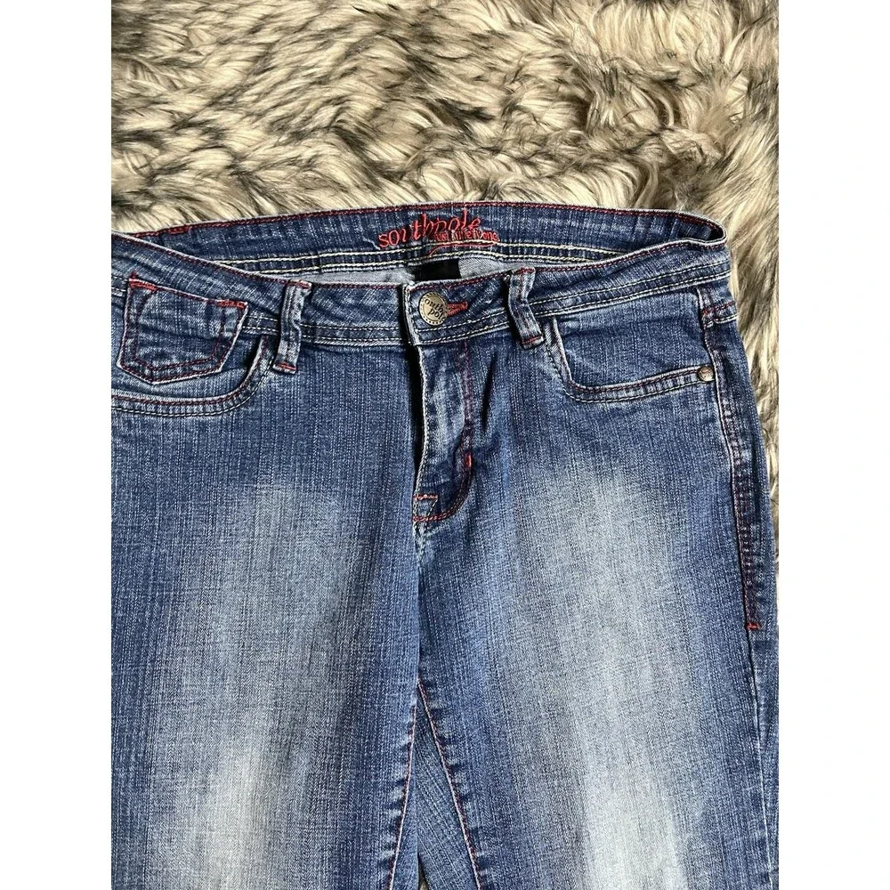 Southpole Y2K Jeans Est Ninety one Womens Embroidered Pockets Sz 7